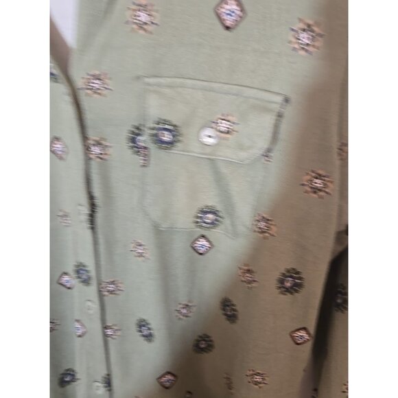 URBAN GIRL Olive Green With Design Long Sleeve Button Up Shirt Pockets Size M - Picture 4 of 11